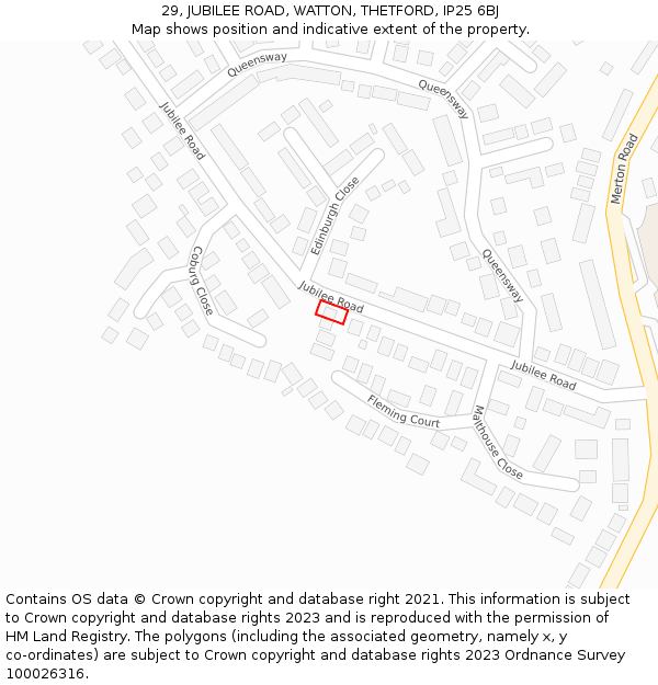 29, JUBILEE ROAD, WATTON, THETFORD, IP25 6BJ: Location map and indicative extent of plot