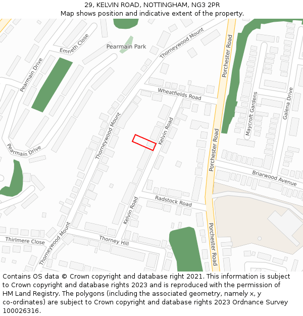 29, KELVIN ROAD, NOTTINGHAM, NG3 2PR: Location map and indicative extent of plot