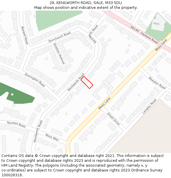 29, KENILWORTH ROAD, SALE, M33 5DU: Location map and indicative extent of plot