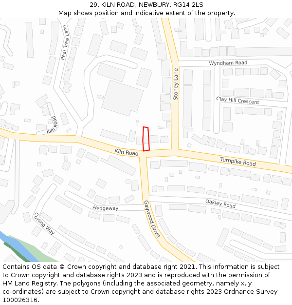 29, KILN ROAD, NEWBURY, RG14 2LS: Location map and indicative extent of plot