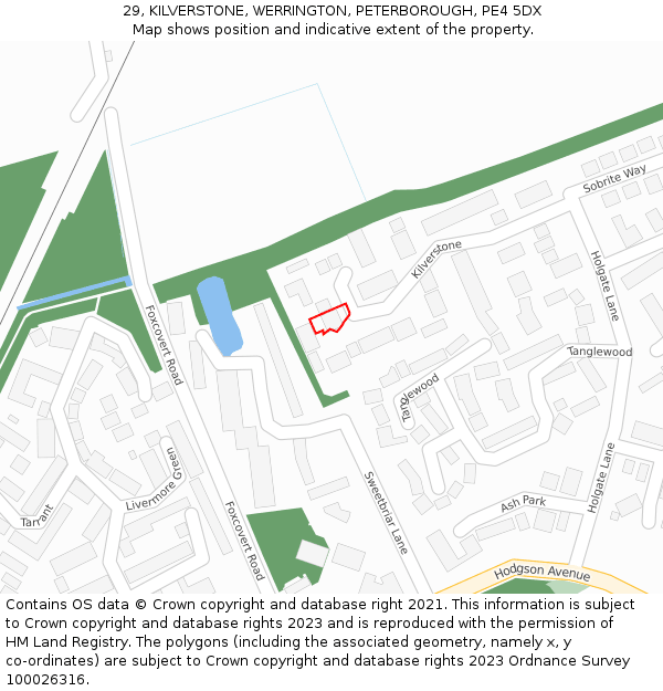 29, KILVERSTONE, WERRINGTON, PETERBOROUGH, PE4 5DX: Location map and indicative extent of plot