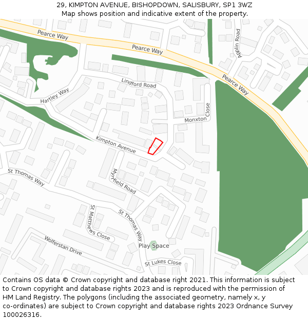 29, KIMPTON AVENUE, BISHOPDOWN, SALISBURY, SP1 3WZ: Location map and indicative extent of plot
