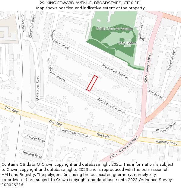 29, KING EDWARD AVENUE, BROADSTAIRS, CT10 1PH: Location map and indicative extent of plot