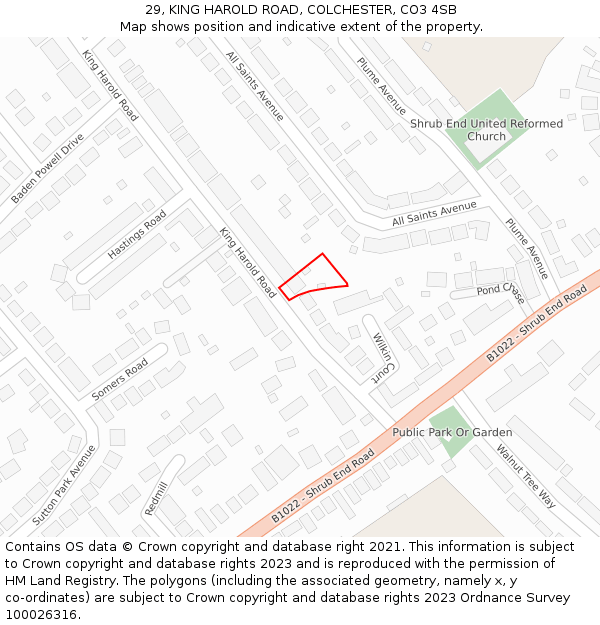 29, KING HAROLD ROAD, COLCHESTER, CO3 4SB: Location map and indicative extent of plot