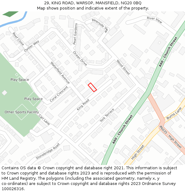 29, KING ROAD, WARSOP, MANSFIELD, NG20 0BQ: Location map and indicative extent of plot