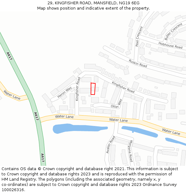 29, KINGFISHER ROAD, MANSFIELD, NG19 6EG: Location map and indicative extent of plot
