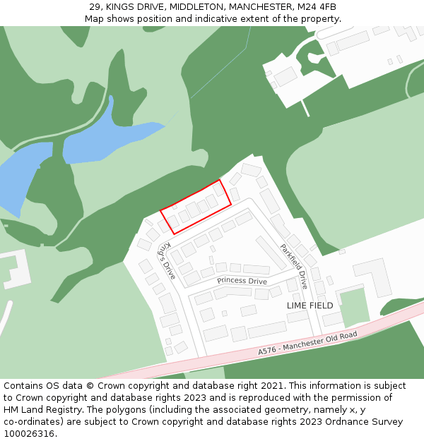 29, KINGS DRIVE, MIDDLETON, MANCHESTER, M24 4FB: Location map and indicative extent of plot