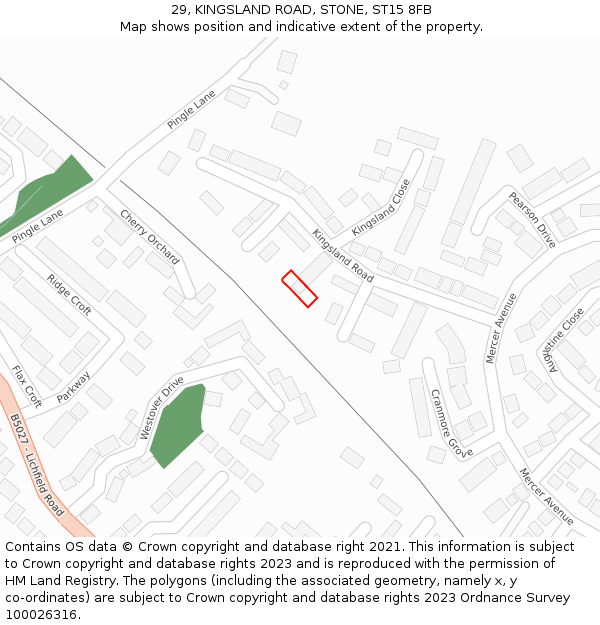 29, KINGSLAND ROAD, STONE, ST15 8FB: Location map and indicative extent of plot