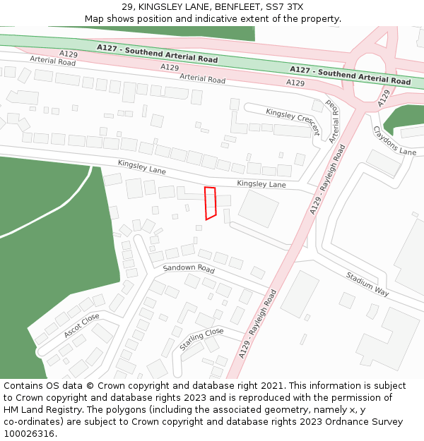 29, KINGSLEY LANE, BENFLEET, SS7 3TX: Location map and indicative extent of plot