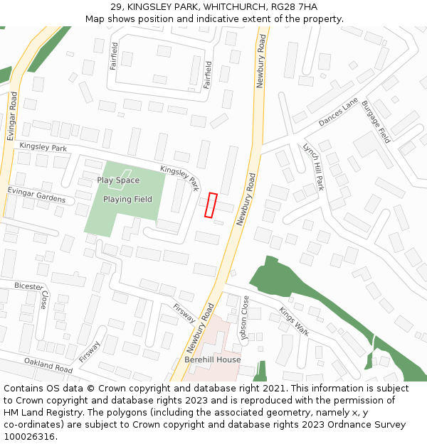 29, KINGSLEY PARK, WHITCHURCH, RG28 7HA: Location map and indicative extent of plot