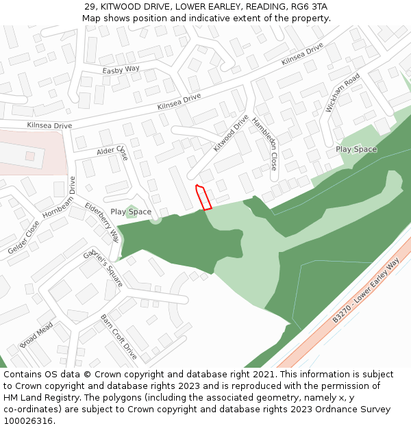 29, KITWOOD DRIVE, LOWER EARLEY, READING, RG6 3TA: Location map and indicative extent of plot