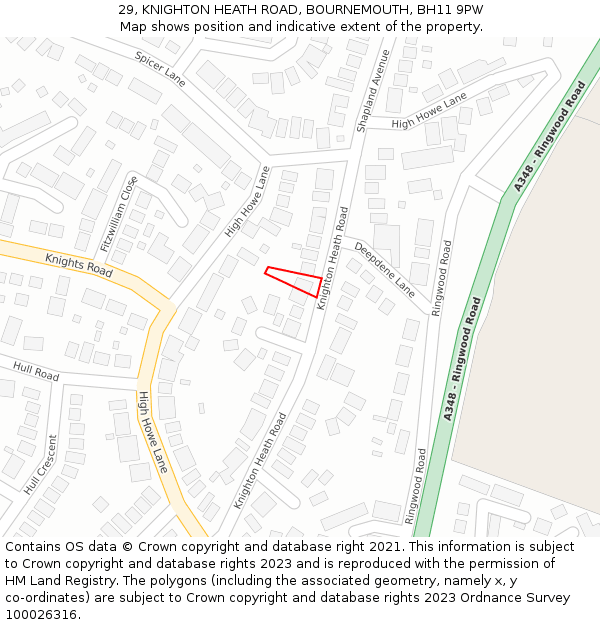 29, KNIGHTON HEATH ROAD, BOURNEMOUTH, BH11 9PW: Location map and indicative extent of plot