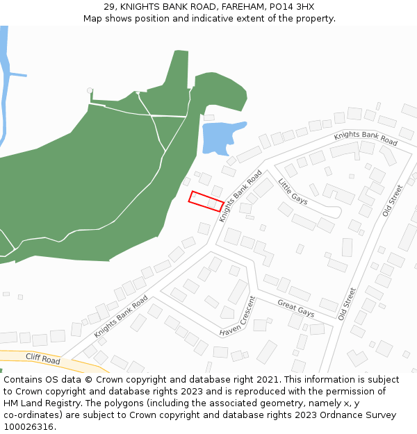 29, KNIGHTS BANK ROAD, FAREHAM, PO14 3HX: Location map and indicative extent of plot