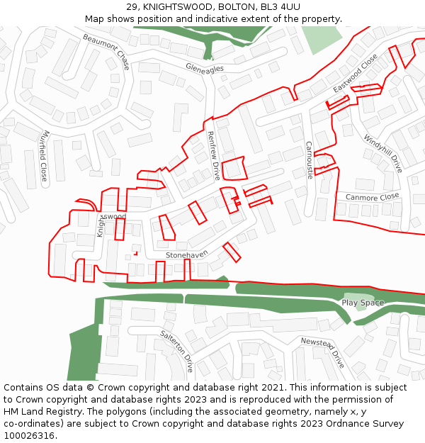 29, KNIGHTSWOOD, BOLTON, BL3 4UU: Location map and indicative extent of plot