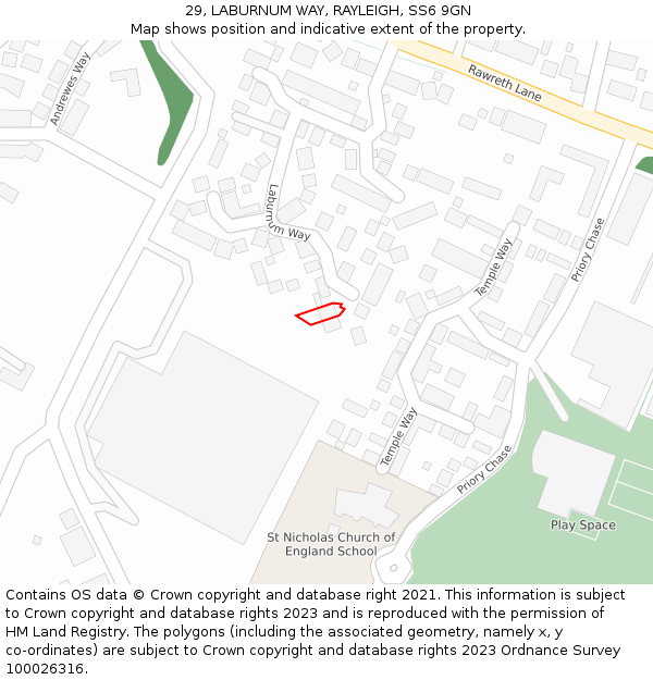 29, LABURNUM WAY, RAYLEIGH, SS6 9GN: Location map and indicative extent of plot