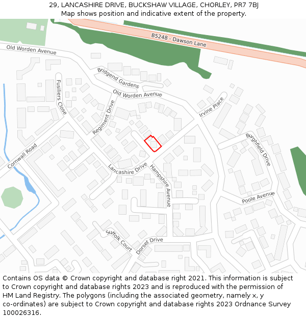 29, LANCASHIRE DRIVE, BUCKSHAW VILLAGE, CHORLEY, PR7 7BJ: Location map and indicative extent of plot