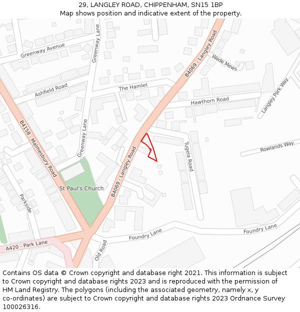 29, LANGLEY ROAD, CHIPPENHAM, SN15 1BP: Location map and indicative extent of plot