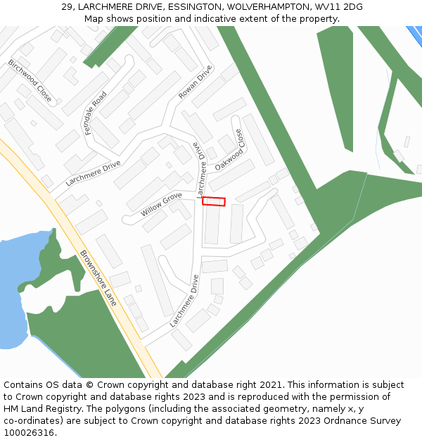 29, LARCHMERE DRIVE, ESSINGTON, WOLVERHAMPTON, WV11 2DG: Location map and indicative extent of plot