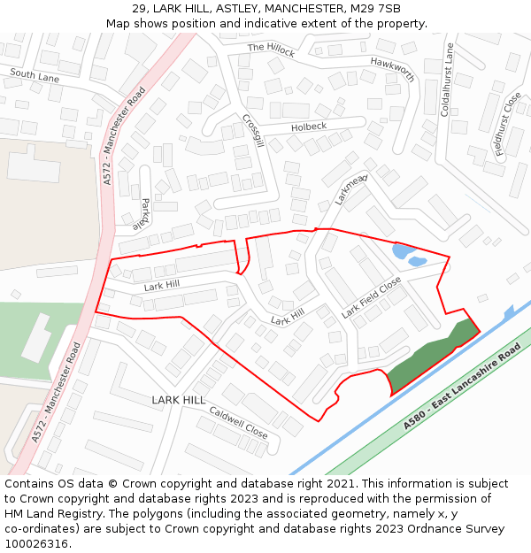 29, LARK HILL, ASTLEY, MANCHESTER, M29 7SB: Location map and indicative extent of plot