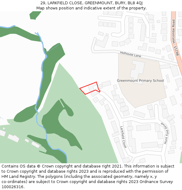 29, LARKFIELD CLOSE, GREENMOUNT, BURY, BL8 4QJ: Location map and indicative extent of plot