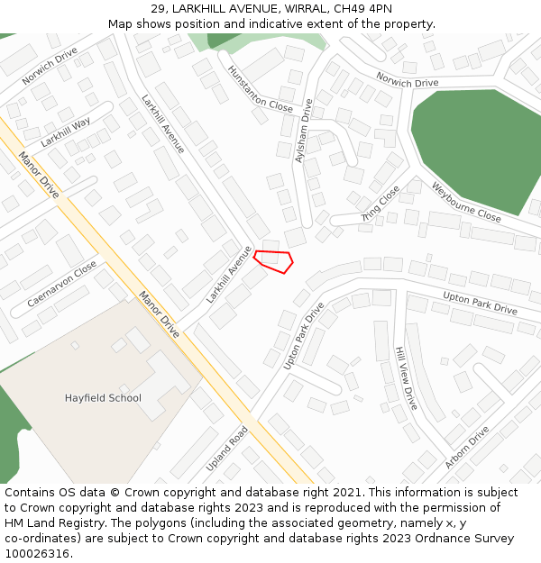 29, LARKHILL AVENUE, WIRRAL, CH49 4PN: Location map and indicative extent of plot