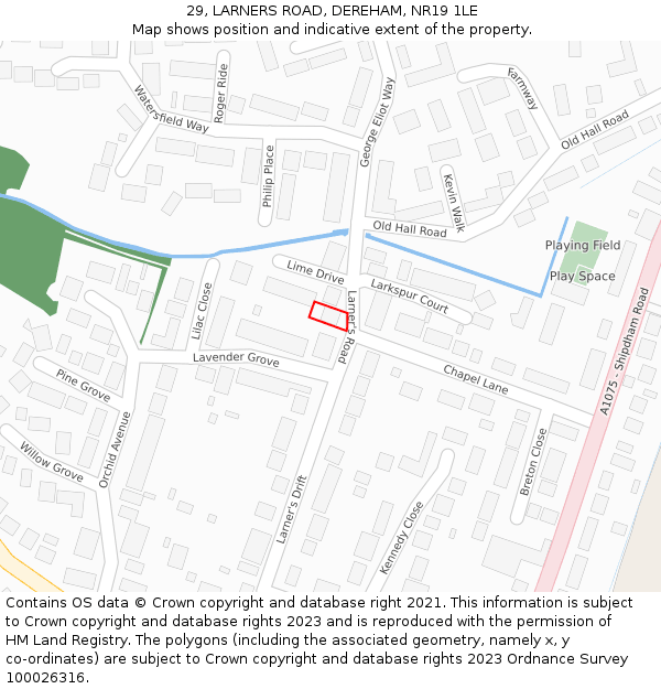 29, LARNERS ROAD, DEREHAM, NR19 1LE: Location map and indicative extent of plot
