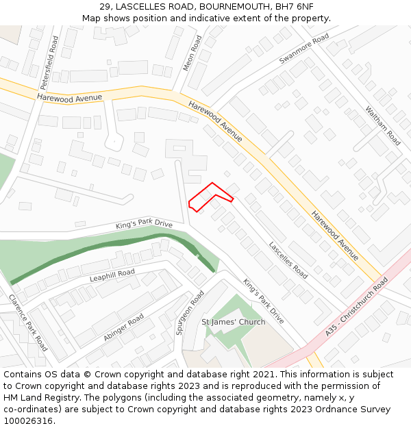 29, LASCELLES ROAD, BOURNEMOUTH, BH7 6NF: Location map and indicative extent of plot