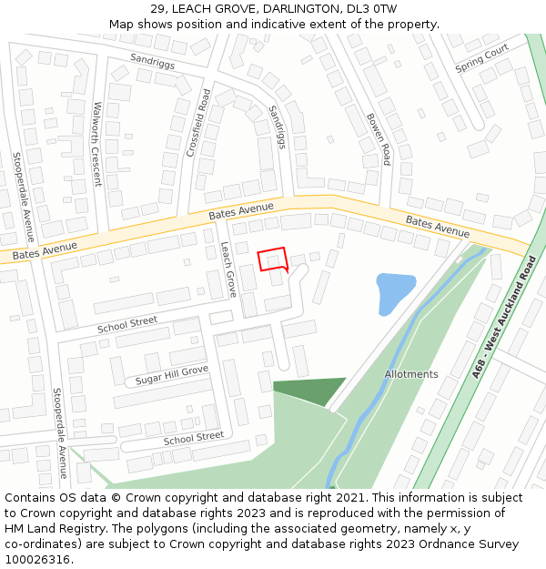 29, LEACH GROVE, DARLINGTON, DL3 0TW: Location map and indicative extent of plot