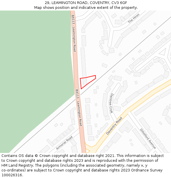 29, LEAMINGTON ROAD, COVENTRY, CV3 6GF: Location map and indicative extent of plot