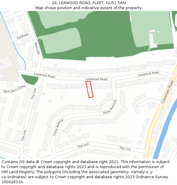 29, LEAWOOD ROAD, FLEET, GU51 5AN: Location map and indicative extent of plot
