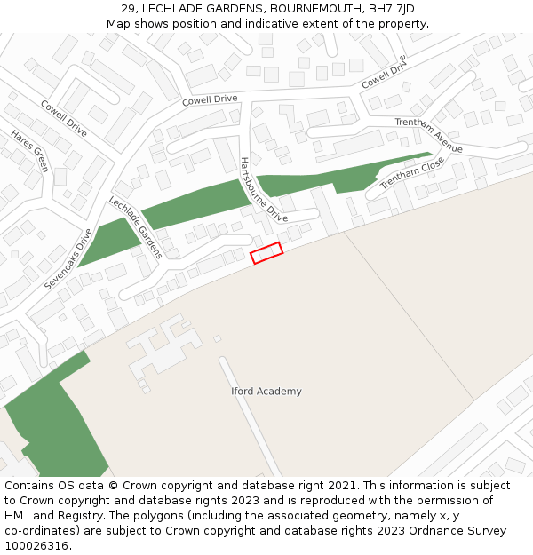 29, LECHLADE GARDENS, BOURNEMOUTH, BH7 7JD: Location map and indicative extent of plot