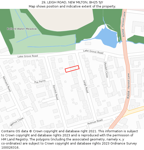 29, LEIGH ROAD, NEW MILTON, BH25 5JY: Location map and indicative extent of plot