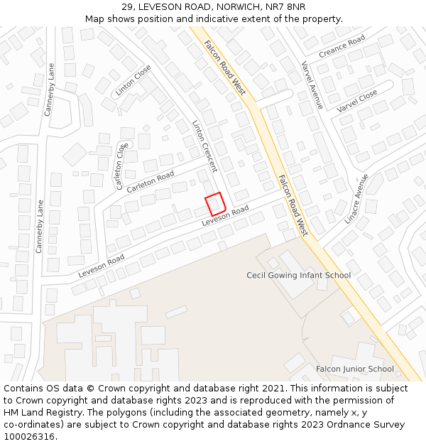 29, LEVESON ROAD, NORWICH, NR7 8NR: Location map and indicative extent of plot