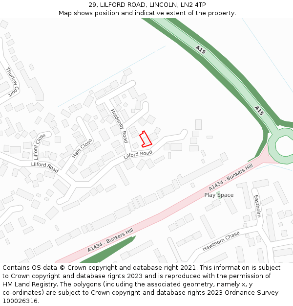 29, LILFORD ROAD, LINCOLN, LN2 4TP: Location map and indicative extent of plot