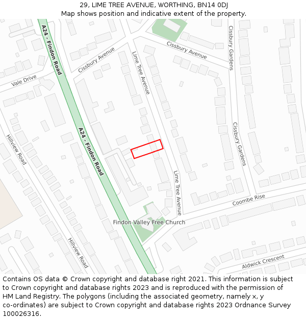 29, LIME TREE AVENUE, WORTHING, BN14 0DJ: Location map and indicative extent of plot