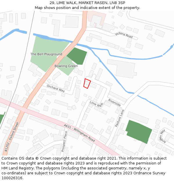 29, LIME WALK, MARKET RASEN, LN8 3SP: Location map and indicative extent of plot