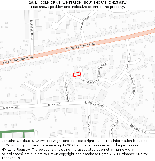 29, LINCOLN DRIVE, WINTERTON, SCUNTHORPE, DN15 9SW: Location map and indicative extent of plot
