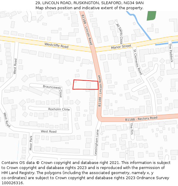 29, LINCOLN ROAD, RUSKINGTON, SLEAFORD, NG34 9AN: Location map and indicative extent of plot