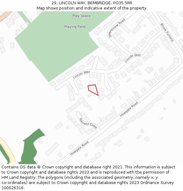29, LINCOLN WAY, BEMBRIDGE, PO35 5RR: Location map and indicative extent of plot