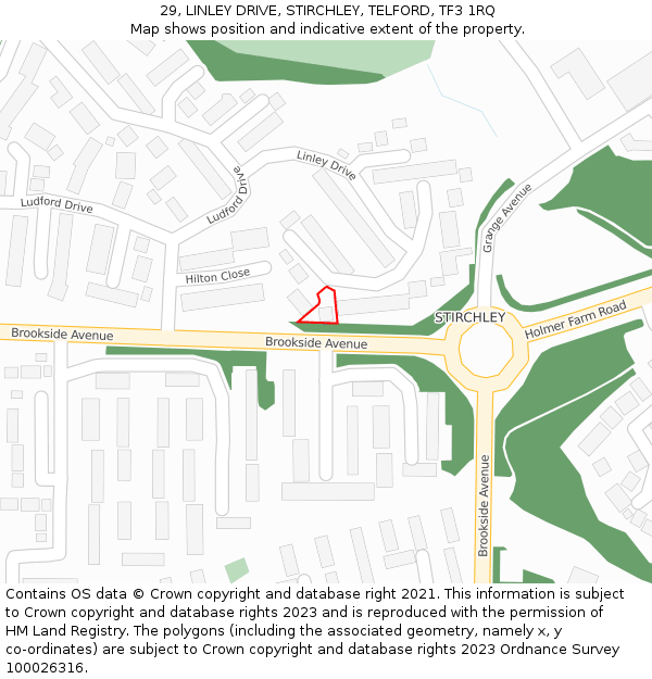 29, LINLEY DRIVE, STIRCHLEY, TELFORD, TF3 1RQ: Location map and indicative extent of plot