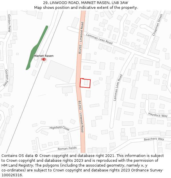 29, LINWOOD ROAD, MARKET RASEN, LN8 3AW: Location map and indicative extent of plot