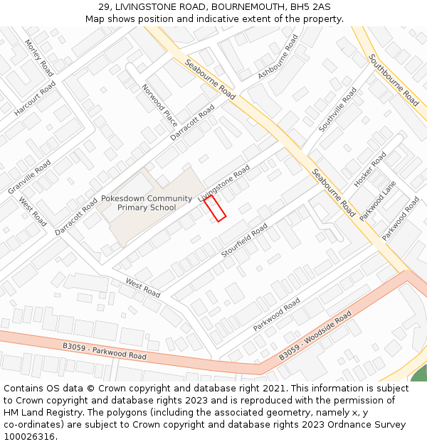 29, LIVINGSTONE ROAD, BOURNEMOUTH, BH5 2AS: Location map and indicative extent of plot