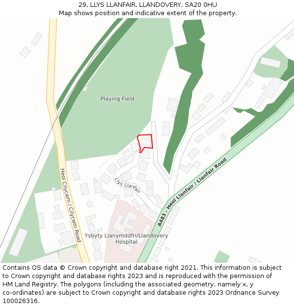 29, LLYS LLANFAIR, LLANDOVERY, SA20 0HU: Location map and indicative extent of plot