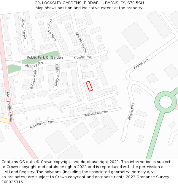 29, LOCKSLEY GARDENS, BIRDWELL, BARNSLEY, S70 5SU: Location map and indicative extent of plot