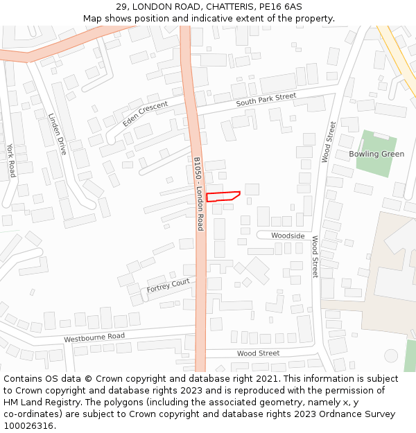 29, LONDON ROAD, CHATTERIS, PE16 6AS: Location map and indicative extent of plot