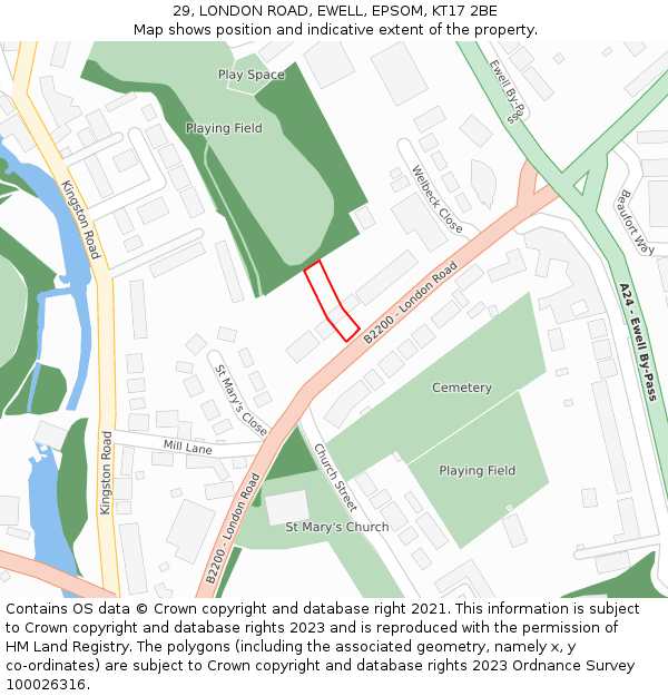 29, LONDON ROAD, EWELL, EPSOM, KT17 2BE: Location map and indicative extent of plot