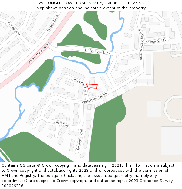 29, LONGFELLOW CLOSE, KIRKBY, LIVERPOOL, L32 9SR: Location map and indicative extent of plot