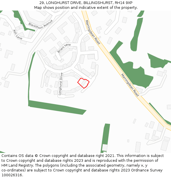 29, LONGHURST DRIVE, BILLINGSHURST, RH14 9XP: Location map and indicative extent of plot
