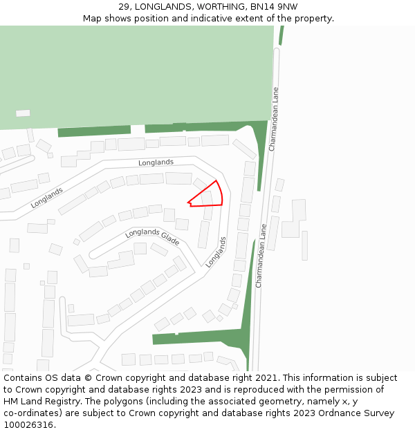 29, LONGLANDS, WORTHING, BN14 9NW: Location map and indicative extent of plot