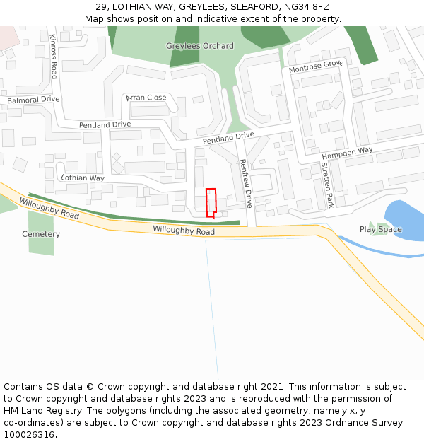 29, LOTHIAN WAY, GREYLEES, SLEAFORD, NG34 8FZ: Location map and indicative extent of plot